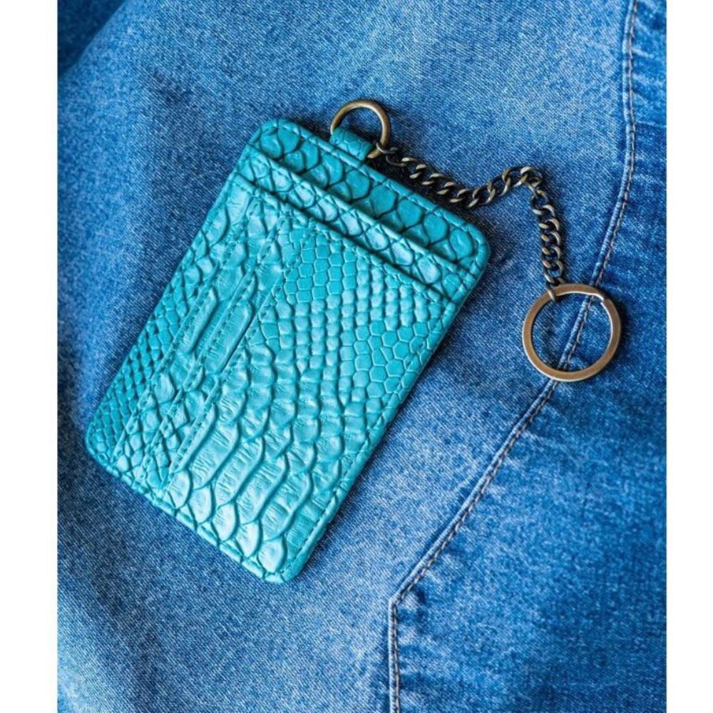 L&B Stylish Turquoise Crocodile Pattern Card Holder Chain